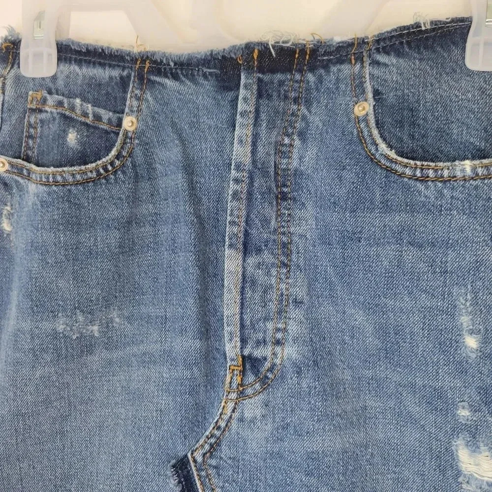 ZARA WOMAN Premium Denim Collection Cutoff Mini Skirt Distressed Button Fly - Picture 4 of 8